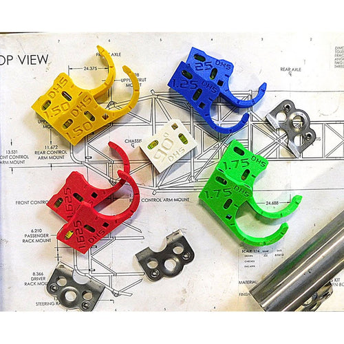 Fabricator's Kit for Dzus Tabs — 9-piece Dead Hand Solutions Chassis Speed Jig bundle for quarter-turn Dzus tab placement on roll cage tubing