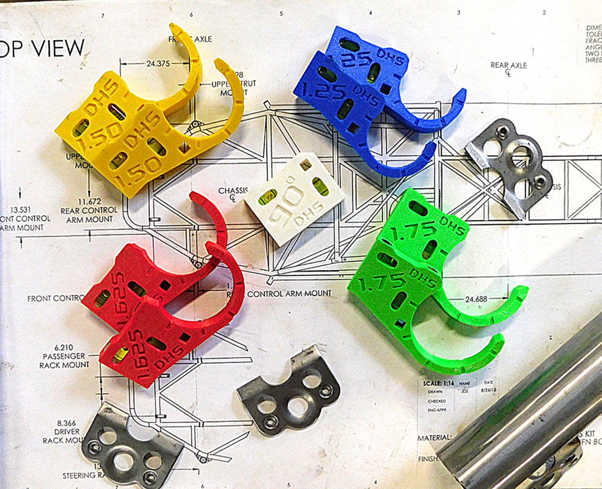 Fabricator's Kit for Dzus Tabs — 9-piece Chassis Speed Jig bundle for .085" Dzus tab placement on roll cage tubing